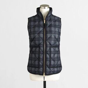 J.Crew Quilted Puffer Vest Gray Black Plaid Medium